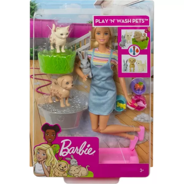 Barbie Play N Wash Pets Doll amp Playset with 3 ColorChange Animals amp 10 Accessories Blonde Doll with Blue EyesMulticolor