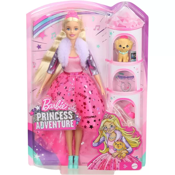 Barbie Princess Adventure Doll in Princess Fashion 12in Blonde Barbie Doll with Pet Puppy 2 Pairs of Shoes Tiara and 4 Accessories for 3 to 7 Year Oldssingle