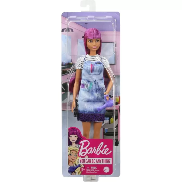 Barbie Salon Stylist Fashion Doll with Purple Hair TieDye Smock amp Striped Tee Blow Dryer amp Comb AccessoriesBarbie Salon Stylist Fashion Doll with Purple Hair TieDye Smock amp Striped Tee Blow Dryer amp Comb Accessories