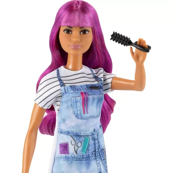 Barbie Salon Stylist Fashion Doll with Purple Hair TieDye Smock amp Striped Tee Blow Dryer amp Comb AccessoriesBarbie Salon Stylist Fashion Doll with Purple Hair TieDye Smock amp Striped Tee Blow Dryer amp Comb Accessories