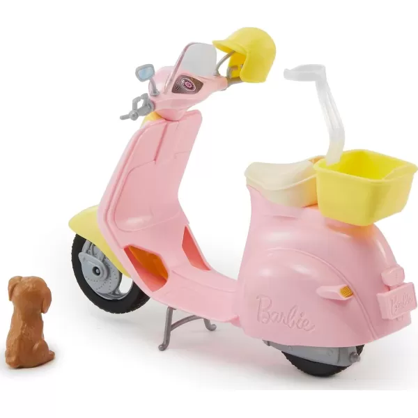 Barbie Scooter with Puppy and Helmet Accessory Pink and Yellow Moped with Basket Kickstand and Seat Clip for DollBarbie Scooter  Doll