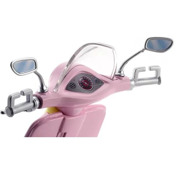 Barbie Scooter with Puppy and Helmet Accessory Pink and Yellow Moped with Basket Kickstand and Seat Clip for DollScooter