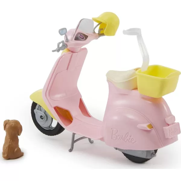 Barbie Scooter with Puppy and Helmet Accessory Pink and Yellow Moped with Basket Kickstand and Seat Clip for DollScooter