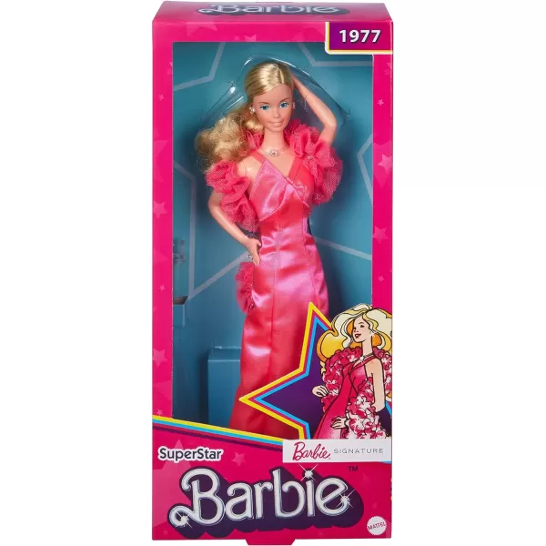 Barbie Signature 1977 Superstar Barbie Classic Doll Reproduction Blonde with Twisting Waist amp Legs Pink Dress amp Boa Gift for CollectorsBarbie Signature 1977 Superstar Barbie Classic Doll Reproduction Blonde with Twisting Waist amp Legs Pink Dress amp Boa Gift for Collectors