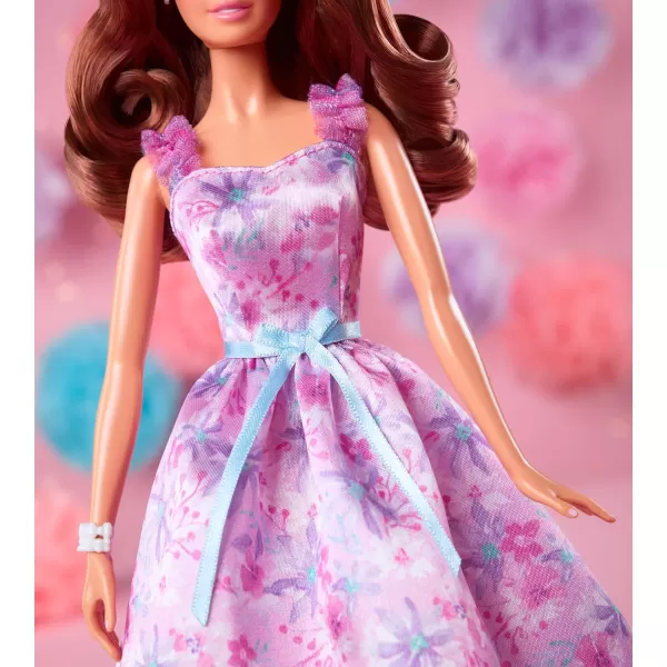 Barbie Signature Birthday Wishes Doll Collectible in Satiny Lilac Dress with Wavy Brown Hair