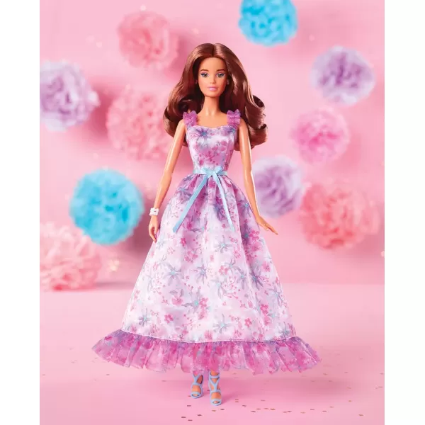 Barbie Signature Birthday Wishes Doll Collectible in Satiny Lilac Dress with Wavy Brown Hair