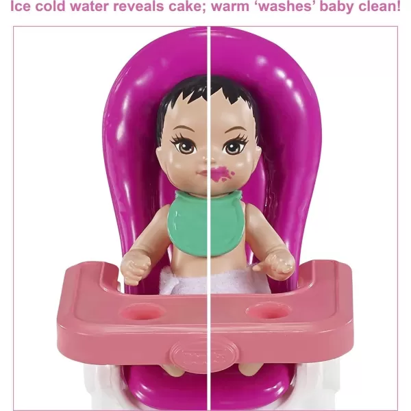 Barbie Skipper Babysitter Inc Playset Birthday Feeding Set with Skipper Doll ColorChange Baby Doll High Chair amp AccessoriesBrunette Multi