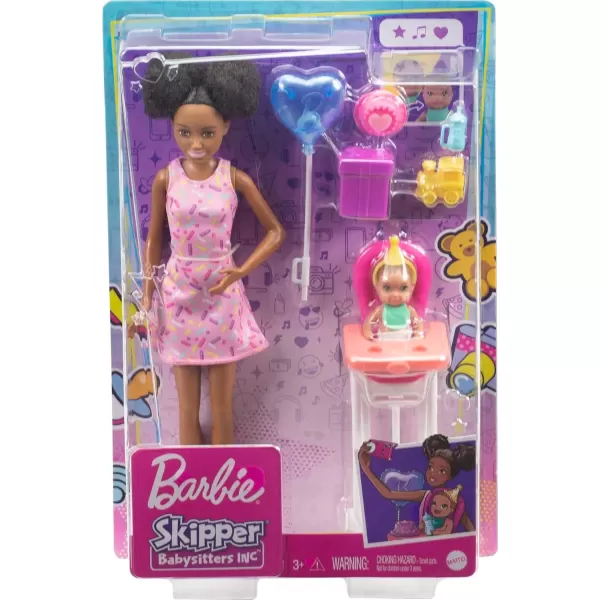 Barbie Skipper Babysitter Inc Playset Birthday Feeding Set with Skipper Doll ColorChange Baby Doll High Chair amp AccessoriesCute Multicolor