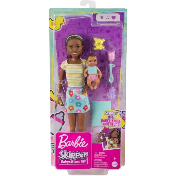 Barbie Skipper Babysitters Inc Doll  Accessories Set Doll with TwoTone Hair  Argyle Skirt Baby Doll  5 PiecesMulticolor