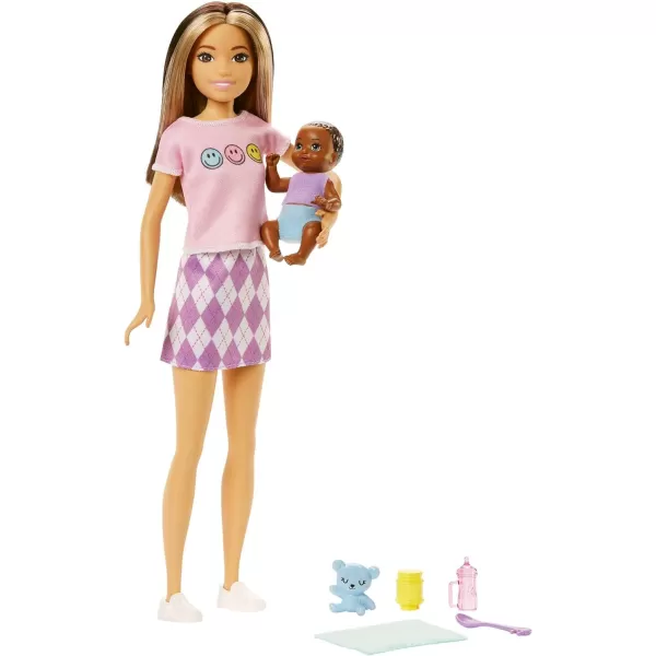 Barbie Skipper Babysitters Inc Doll  Accessories Set Doll with TwoTone Hair  Argyle Skirt Baby Doll  5 PiecesMulticolor