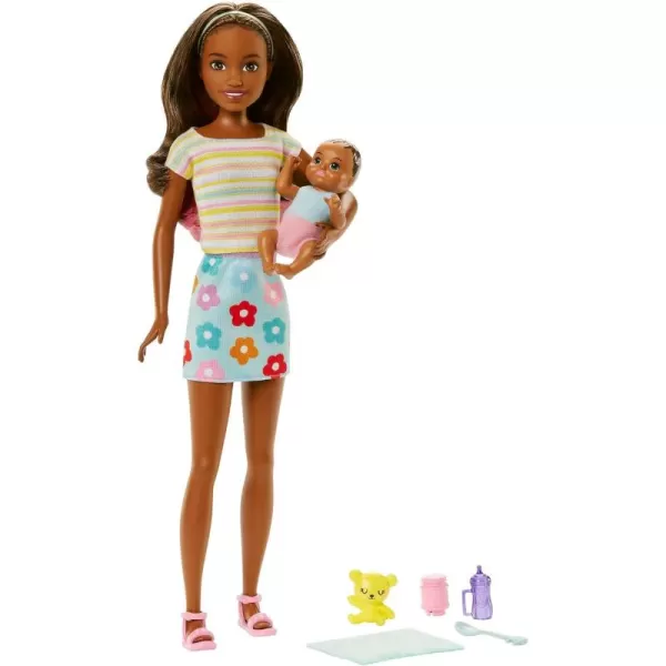 Barbie Skipper Babysitters Inc Doll  Accessories Set Doll with TwoTone Hair  Argyle Skirt Baby Doll  5 PiecesMulticolor