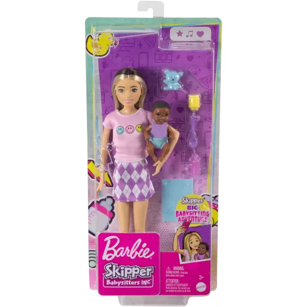 Barbie Skipper Babysitters Inc Doll  Accessories Set Doll with TwoTone Hair  Argyle Skirt Baby Doll  5 PiecesMulticolor