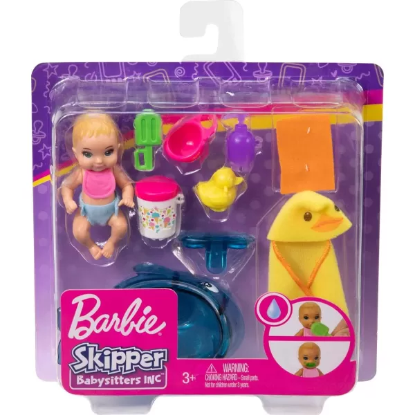 Barbie Skipper Babysitters Inc Doll amp Accessories Feeding amp Bath Set with ColorChange Baby Doll Tub amp AccessoriesBlonde Multicolor