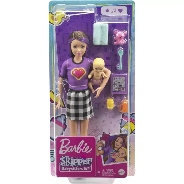 Barbie Skipper Babysitters Inc Doll amp Accessories Set with 9in Blonde Doll Baby Doll amp 4 Storytelling Pieces for 3 to 7 Year OldsBrunette Multicolor