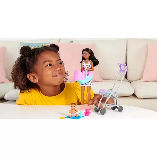 Barbie Skipper Babysitters Inc Playset with Doll Stroller Baby Doll amp 5 Accessories Remove Stroller Seat for CarrierAA Skipper