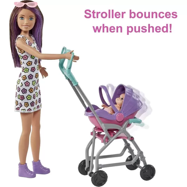 Barbie Skipper Babysitters Inc Playset with Doll Stroller Baby Doll amp 5 Accessories Remove Stroller Seat for CarrierBrunette Skpper