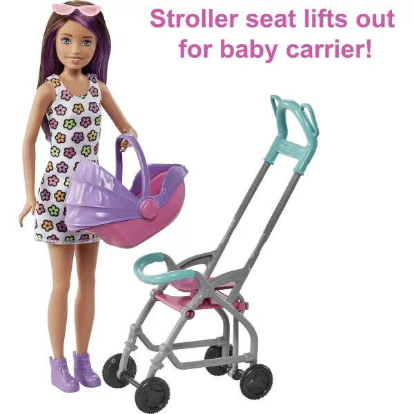 Barbie Skipper Babysitters Inc Playset with Doll Stroller Baby Doll amp 5 Accessories Remove Stroller Seat for CarrierBrunette Skpper