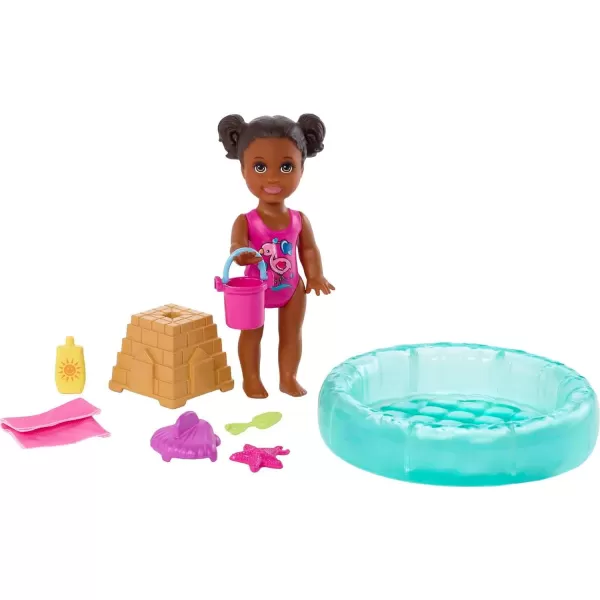 Barbie Skipper Babysitters Inc Small Doll  Accessories Playset with Brunette Doll Swimming Pool  WaterThemed PiecesMulticolor