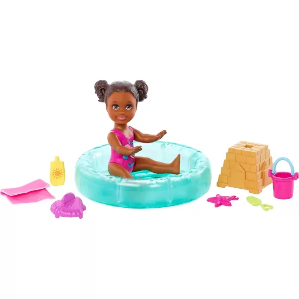 Barbie Skipper Babysitters Inc Small Doll  Accessories Playset with Brunette Doll Swimming Pool  WaterThemed PiecesMulticolor