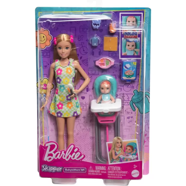 Barbie Skipper Doll  Playset with Accessories Babysitting Set Themed to Mealtime ColorChange Toy PlayBlonde