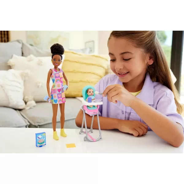 Barbie Skipper Doll  Playset with Accessories Babysitting Set Themed to Mealtime ColorChange Toy PlayBrunette