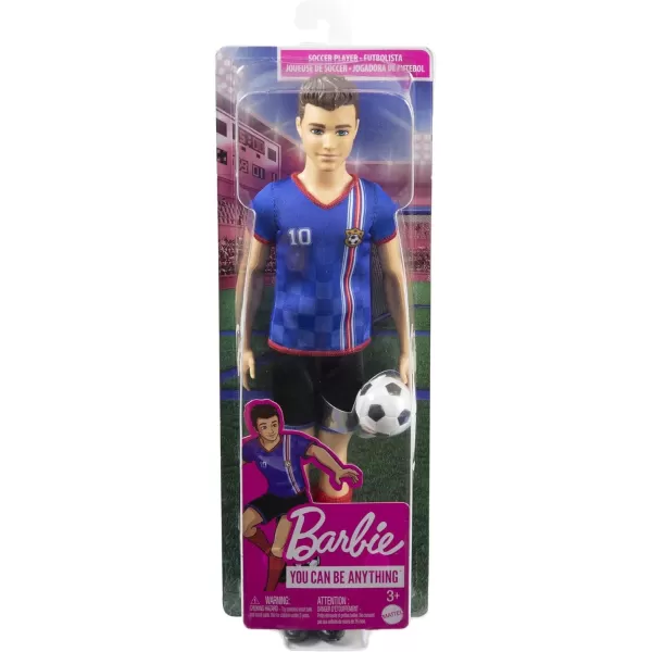 Barbie Soccer Ken Doll with Cropped Hair Colorful 10 Uniform Soccer Ball Cleats amp Tall Socks Soccer Ball 115 inchesBlue Jersey Multicolor