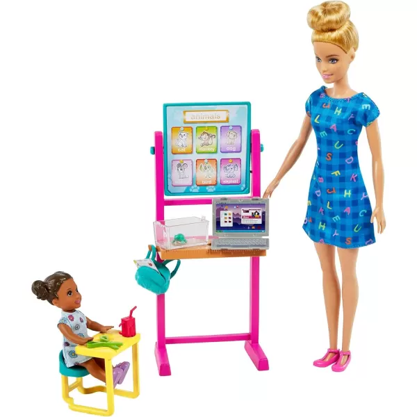 Barbie Teacher Doll BlondeToddler Doll Brunette Flip Board Laptop Backpack Toddler Desk Pet Turtle Great For Ages 3 Years Old amp UpBlonde Multicolor