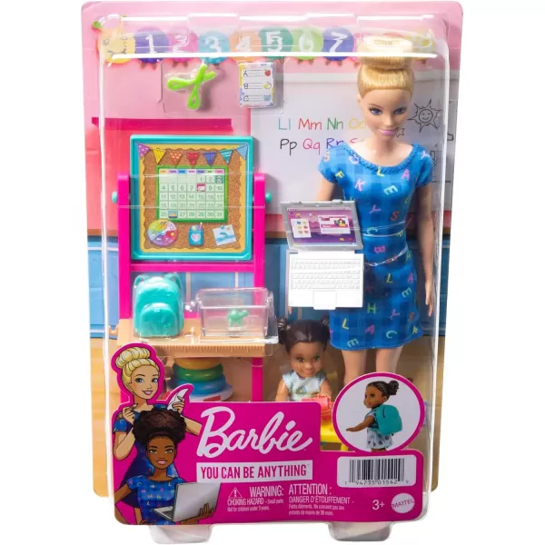 Barbie Teacher Doll BlondeToddler Doll Brunette Flip Board Laptop Backpack Toddler Desk Pet Turtle Great For Ages 3 Years Old amp UpBlonde Multicolor