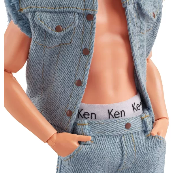 Barbie The Movie Collectible Ken Doll Wearing AllDenim Matching Set with Original Ken Signature UnderwearBarbie The Movie Collectible Ken Doll Wearing AllDenim Matching Set with Original Ken Signature Underwear