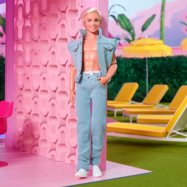 Barbie The Movie Collectible Ken Doll Wearing AllDenim Matching Set with Original Ken Signature UnderwearBarbie The Movie Collectible Ken Doll Wearing AllDenim Matching Set with Original Ken Signature Underwear