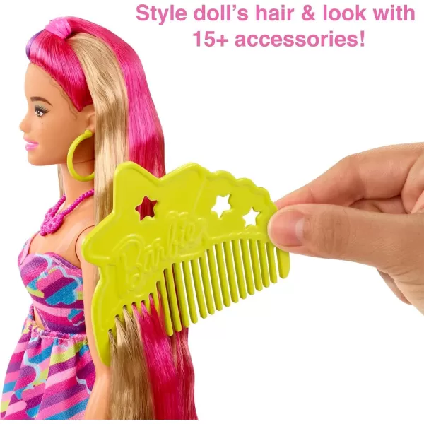 Barbie Totally Hair Doll StarThemed with 85Inch Fantasy Hair amp 15 Styling Accessories 8 with ColorChange FeatureFlower