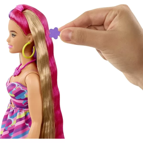 Barbie Totally Hair Doll StarThemed with 85Inch Fantasy Hair amp 15 Styling Accessories 8 with ColorChange FeatureFlower