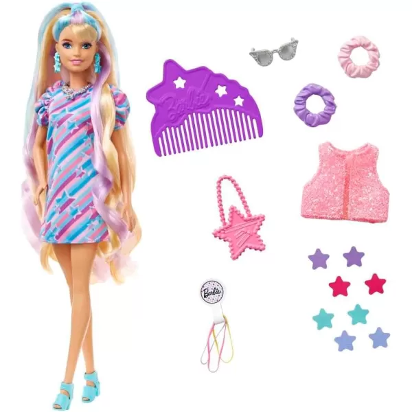 Barbie Totally Hair Doll StarThemed with 85Inch Fantasy Hair amp 15 Styling Accessories 8 with ColorChange FeatureStar