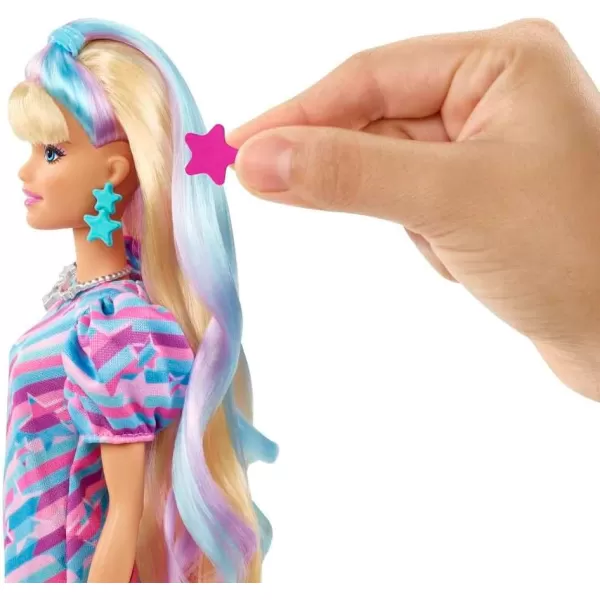 Barbie Totally Hair Doll StarThemed with 85Inch Fantasy Hair amp 15 Styling Accessories 8 with ColorChange FeatureStar