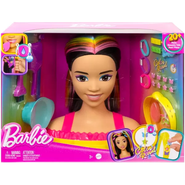 Barbie Totally Hair Styling Doll Head amp 20 Accessories Color Reveal amp ColorChange Pieces Straight Blonde Neon Rainbow HairBlack