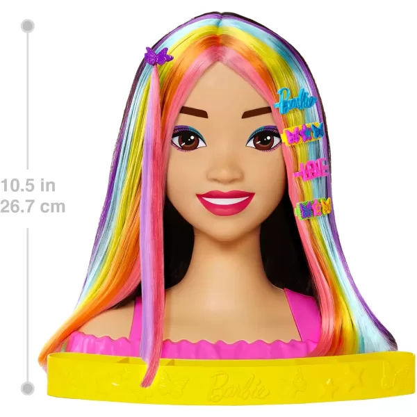 Barbie Totally Hair Styling Doll Head amp 20 Accessories Color Reveal amp ColorChange Pieces Straight Blonde Neon Rainbow HairBlack