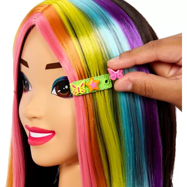 Barbie Totally Hair Styling Doll Head amp 20 Accessories Color Reveal amp ColorChange Pieces Straight Blonde Neon Rainbow HairBlack