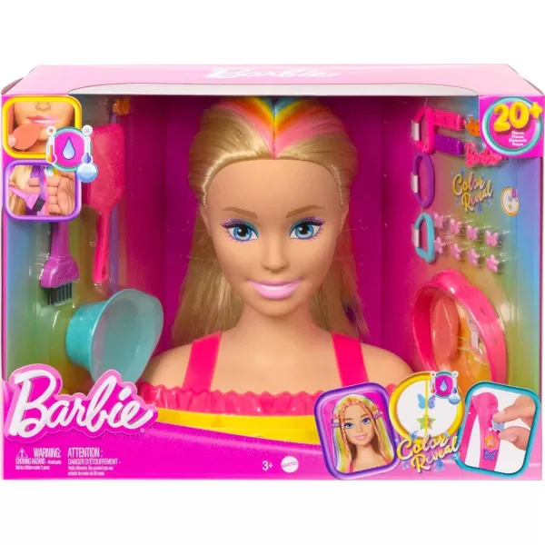 Barbie Totally Hair Styling Doll Head amp 20 Accessories Color Reveal amp ColorChange Pieces Straight Blonde Neon Rainbow HairBlonde