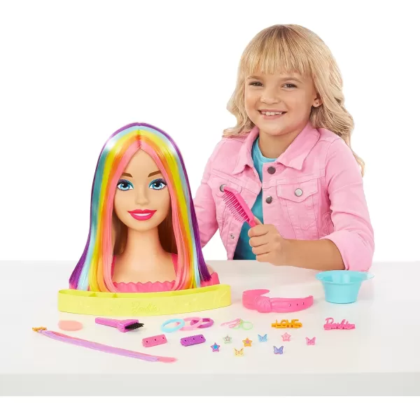 Barbie Totally Hair Styling Doll Head amp 20 Accessories Color Reveal amp ColorChange Pieces Straight Blonde Neon Rainbow HairBlonde