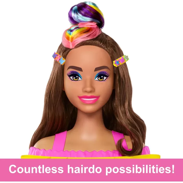 Barbie Totally Hair Styling Doll Head amp 20 Accessories Color Reveal amp ColorChange Pieces Straight Blonde Neon Rainbow HairBrown