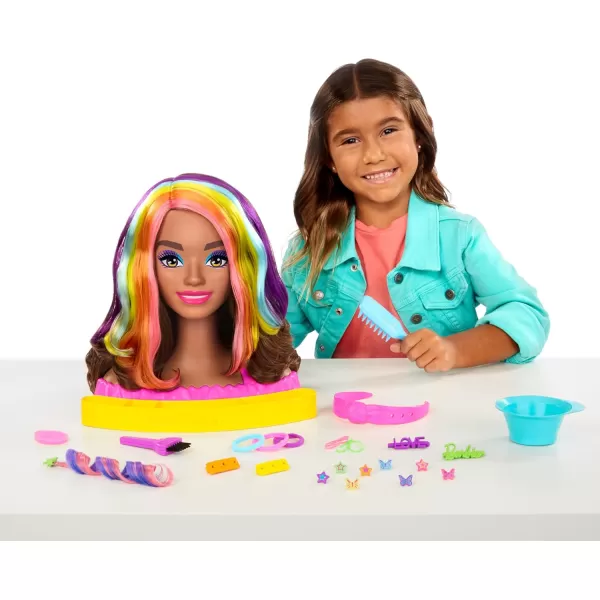 Barbie Totally Hair Styling Doll Head amp 20 Accessories Color Reveal amp ColorChange Pieces Straight Blonde Neon Rainbow HairBrown