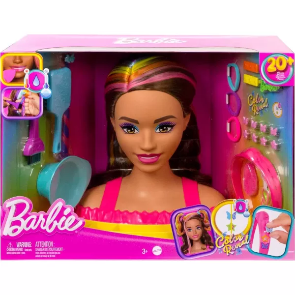 Barbie Totally Hair Styling Doll Head amp 20 Accessories Color Reveal amp ColorChange Pieces Straight Blonde Neon Rainbow HairBrown