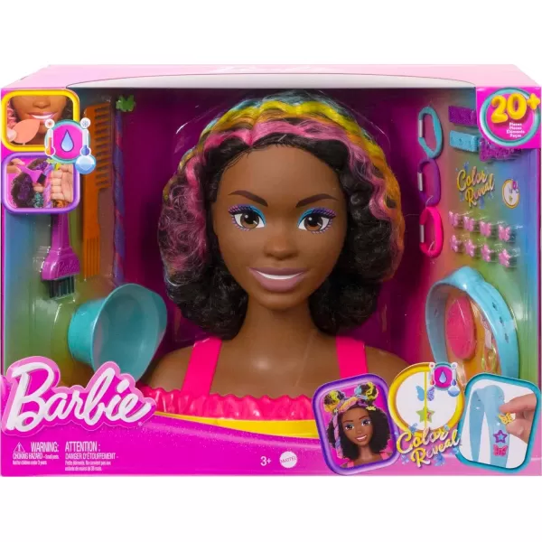 Barbie Totally Hair Styling Doll Head amp 20 Accessories Color Reveal amp ColorChange Pieces Straight Blonde Neon Rainbow HairCurly
