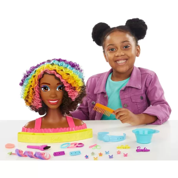 Barbie Totally Hair Styling Doll Head amp 20 Accessories Color Reveal amp ColorChange Pieces Straight Blonde Neon Rainbow HairCurly