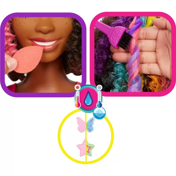 Barbie Totally Hair Styling Doll Head amp 20 Accessories Color Reveal amp ColorChange Pieces Straight Blonde Neon Rainbow HairCurly