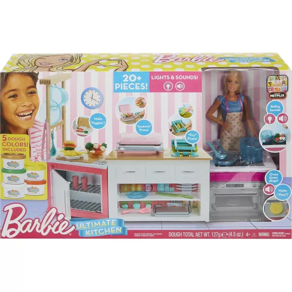 Barbie Ultimate Kitchen Doll amp Playset with Lights amp Sounds Food Molds 5 Dough Colors amp 20 Accessories Blonde Chef Doll Amazon ExclusivePinkStandard