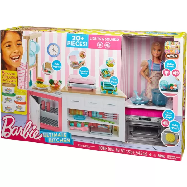 Barbie Ultimate Kitchen Doll amp Playset with Lights amp Sounds Food Molds 5 Dough Colors amp 20 Accessories Blonde Chef Doll Amazon ExclusivePinkStandard