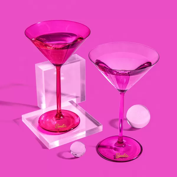 Dragon Glassware x Barbie Martini Glasses Pink and Magenta Crystal Glass As Seen in Barbie The Movie Large Cosmopolitan and Cocktail Barware 8 oz Capacity Set of 22 Count Pack of 1 Barbie