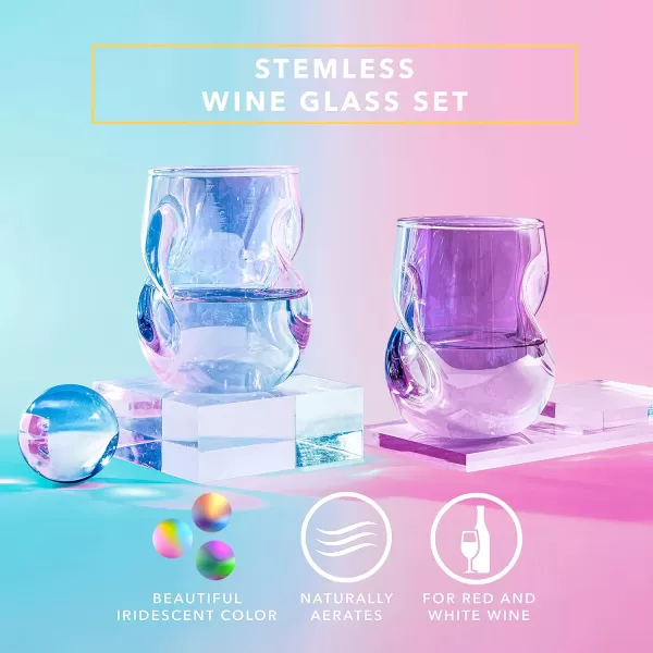 Dragon Glassware x Barbie Stemless Wine Glasses Pink and Magenta Glass with Finger Indentations Naturally Aerates Wine Unique Gift for Wine Lovers 16 oz Capacity Set of 22 Count Pack of 1 Iridescent