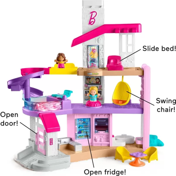 FisherPrice Little People Barbie Toddler Toy Little Dreamhouse Playset With Music Lights Sounds amp 7 Pieces For Ages 18 MonthsSimplified Packaging